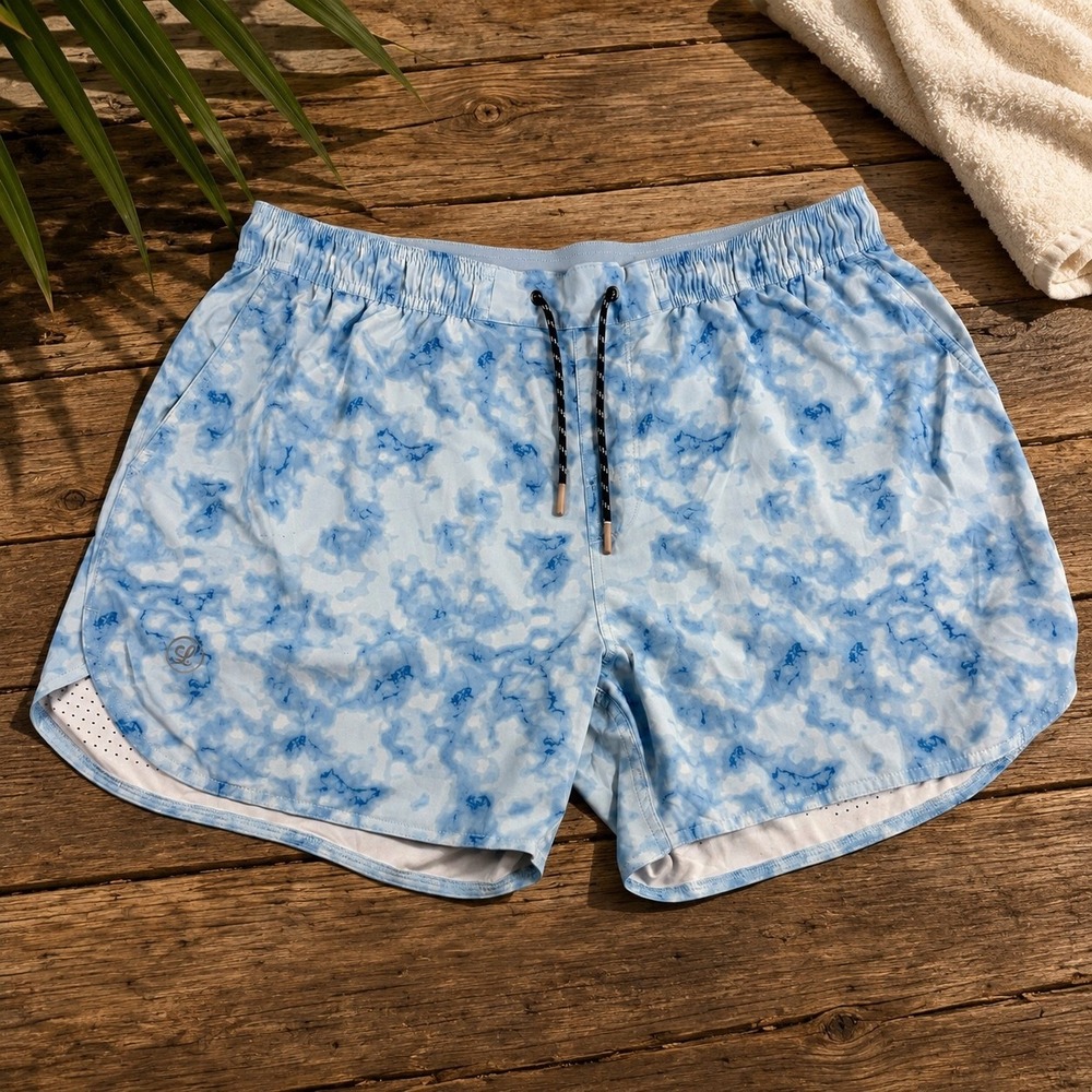 Legends Relay Athletic Shorts Mens XXL Blue Tie Dye Cloud Print Running Gym